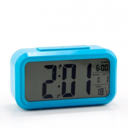 Işık Sensörlü Termometreli Alarmlı Dijital Masa Saati Higrometre Mavi