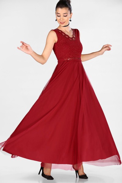 SİMLİ KIRMIZI KADIN ABİYE